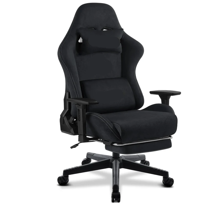 Gaming- En Bureaustoel – Ergonomische Stoel – Comfortabele Stoel – Verstelbare Armleuningen – Ademend Suède Materiaal – Rugleuning En Voetensteun
