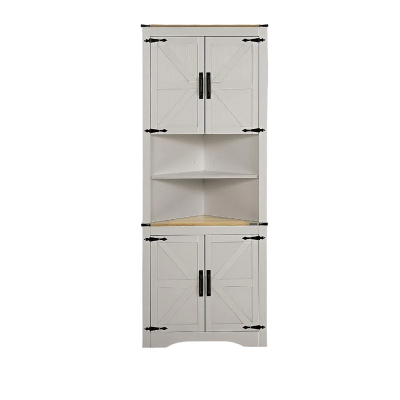 Hoekkast – Hoekmeubel – Opbergkast – Vitrinekast – Verstelbare Planken – Waterbestendig – Antikantel Veiligheid - 70 x 36 x 179 cm - Wit