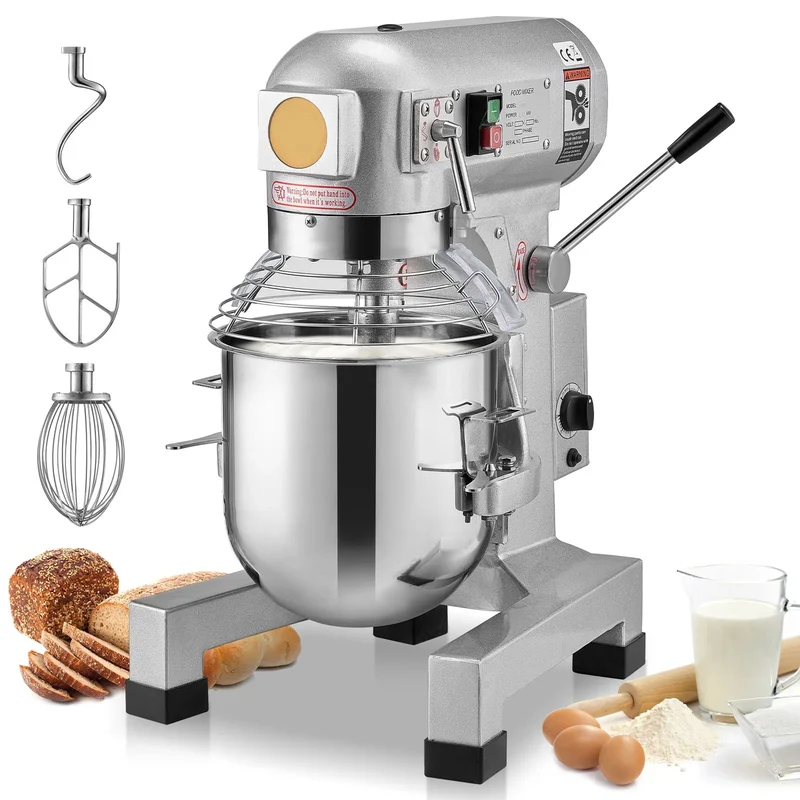 Professionele Food Mixer – Horeca Mixer – Bakkerij Mixer – Industriële Keukenmixer – 10QT - 550W - Krachtige Motor – Roestvrij Staal