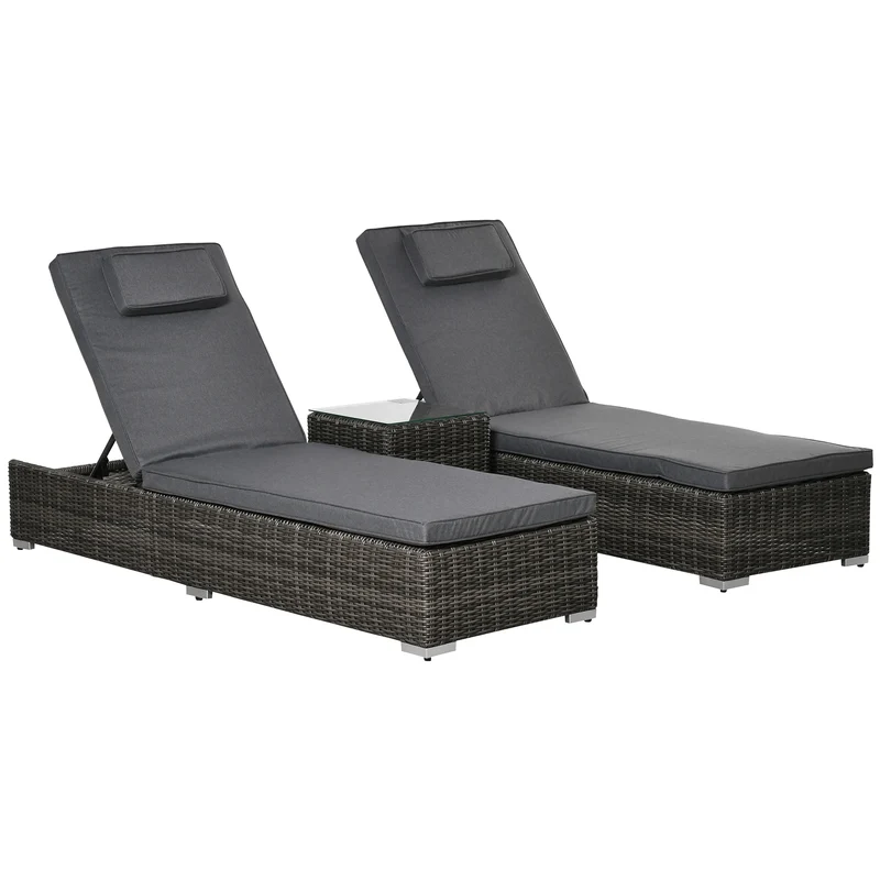 Tuinset – Loungeset – Ligbedden – Balkonset – Aluminium Frame – Verstelbare Rugleuningen – Weerbestendig Poly Rattan - 195 x 60 x 91 cm - Grijs