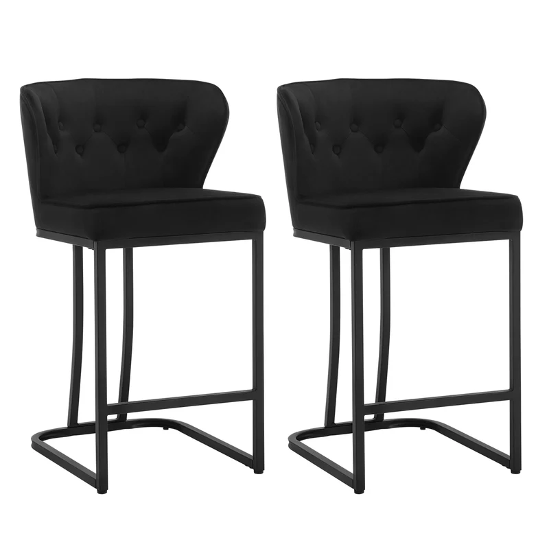 Barkrukken – Barkruk – Barstoel – Keukenkruk – Stoel – Velvet Bekleding – Metalen Frame - Zwart