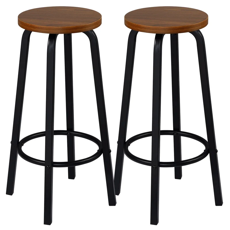 Barstoelen – Set van 2 - Barkrukken – Keukenstoelen – Barstoelen Set – Metalen Frame – MDF Zitting – Antislip Dop - Donkere Beuk