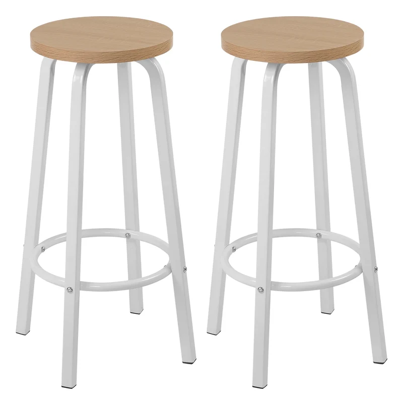 Barstoelen – Set van 2 - Barkrukken – Keukenstoelen – Barstoelen Set – Metalen Frame – MDF Zitting – Antislip Dop - Licht Eiken