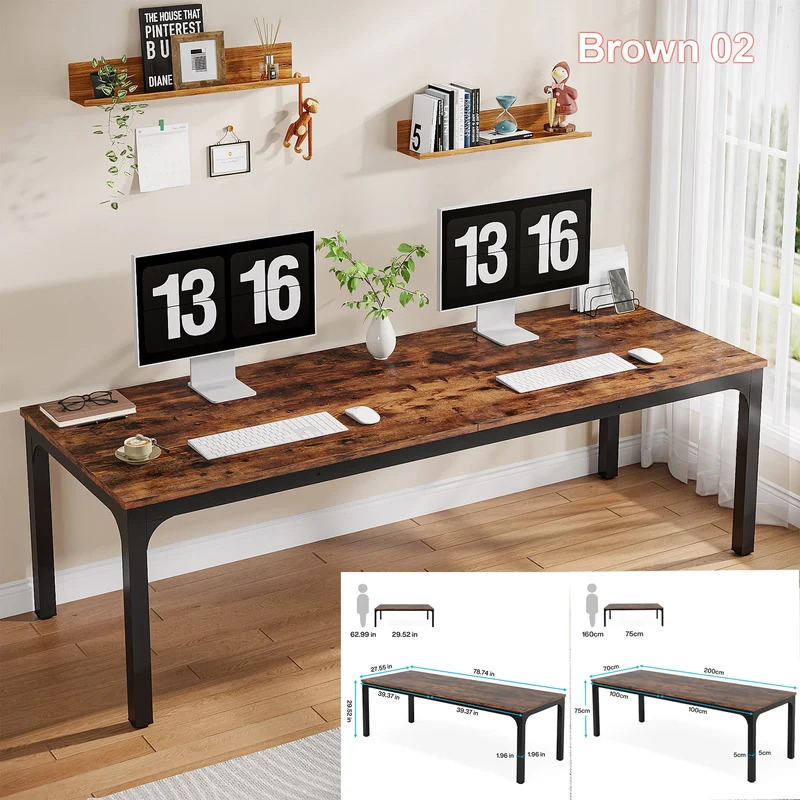 Bureau – Werkplek – Bureautafel – Thuiswerkplek – Studiebureau – 200 Cm Breed – Houten Blad Met Metalen Frame