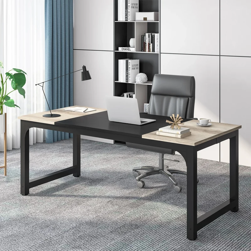 Bureau – Bureau Tafel – Werktafel – Gaming Desk – Ruim Werkoppervlak – Houtnerf Afwerking – Metalen Poten