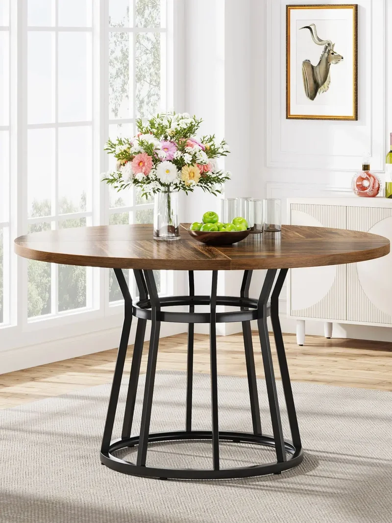 Ronde Eettafel – Ronde Tafel – Eetkamertafel – Family Table – 120 Cm Doorsnede – Stevig Metalen Onderstel