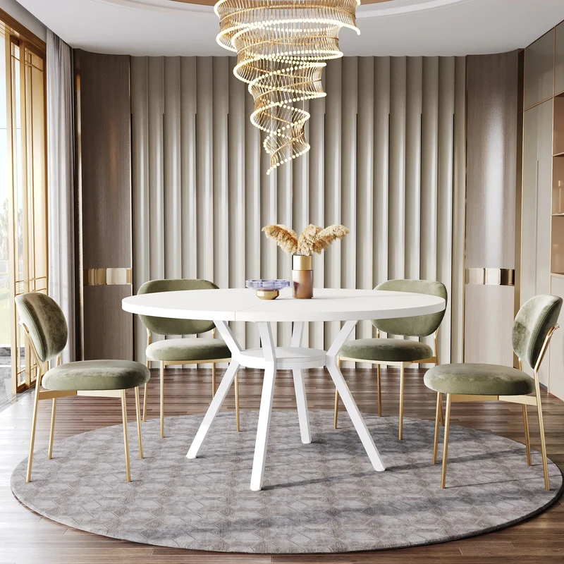 Ronde Eettafel – Ronde Tafel – Eettafel 6 Personen – Scandinavische Eettafel – Landelijke Tafel – MDF Blad – Metalen Onderstel