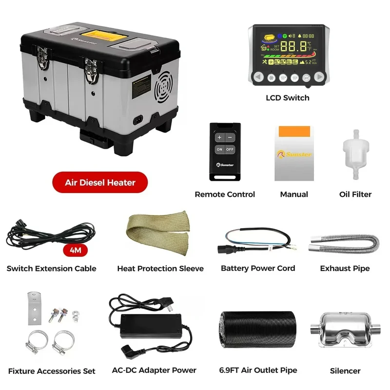 Dieselverwarming – Dieselkachel – Mobiele Verwarmer – Camperkachel – Vrachtwagenkachel – 8KW Vermogen – 5,2L Brandstoftank