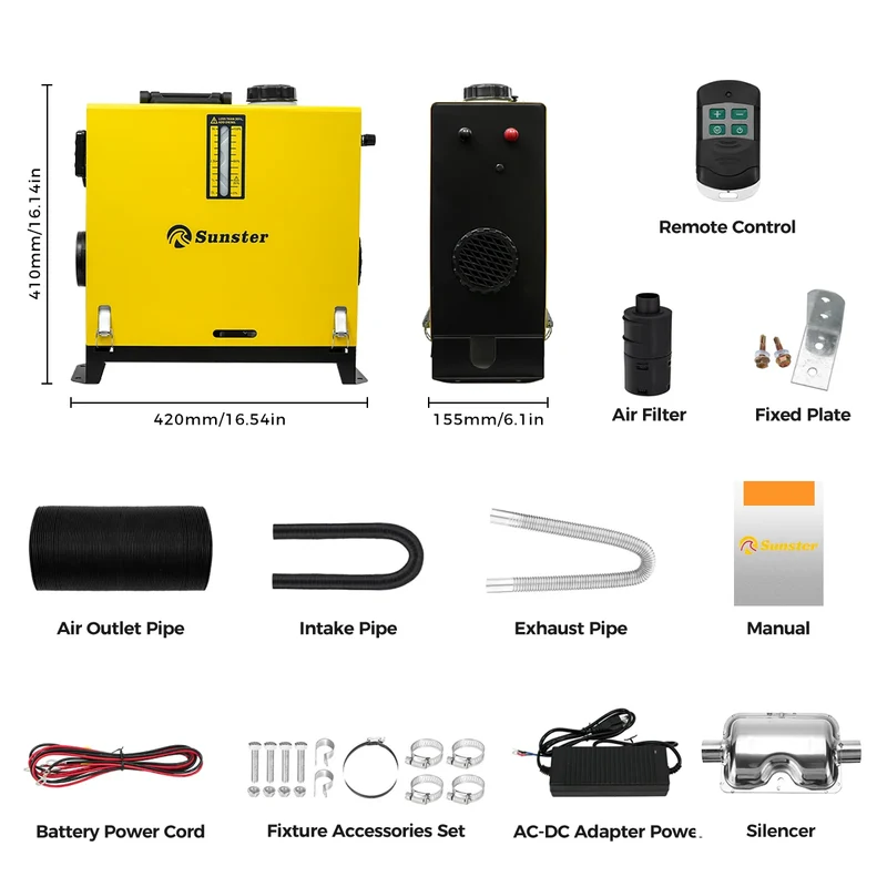 Diesel Luchtverwarmer – Diesel Kachel – Parkeerverwarming – Voertuigverwarmer – 8 kW Warmtecapaciteit – LCD Display & Draadloze Afstandsbediening – 12V/24V/220V Variante