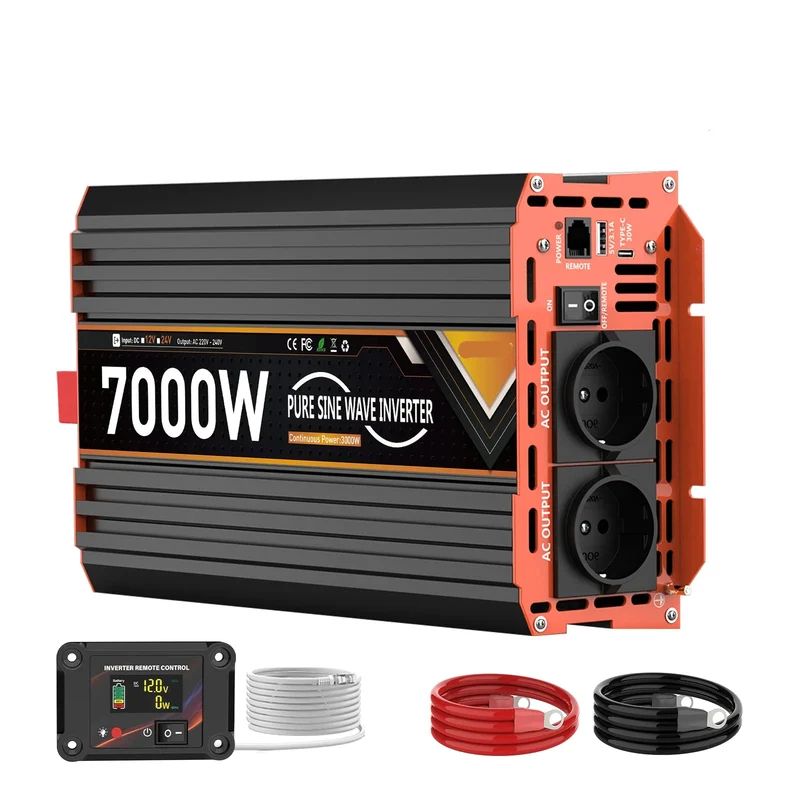 Omvormer – Stroomomzetter – Inverter – Spanningsomzetter – 12V - 7000W Vermogen – Pure Sinusgolf Output