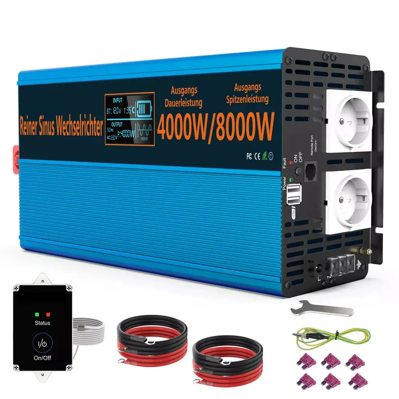 Pure Sine Wave Omvormer – Spanning Omvormer – Power Inverter – 24V Naar 230V – 4000W Continu Vermogen – USB Aansluiting