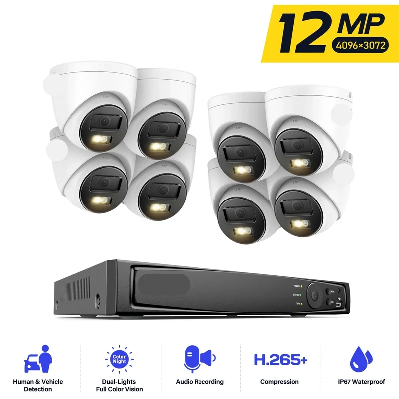 Professioneel IP-Beveiligingssysteem – Beveiligingscamera – NVR Systeem – CCTV Set – 12MP UHD Resolutie – Nachtzicht – Weerbestendig