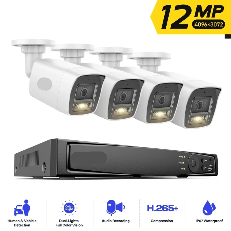 IP-Bewakingscamera – PoE Camera – Beveiligingscamera – Nachtzicht Camera – 12 Megapixel – Bewegingsherkenning – Weerbestendig IP67