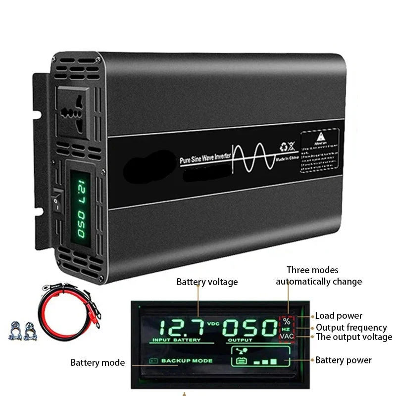 Power Inverter – Spanningsomzetter – Mobiele Stroomvoorziening – 12V Naar 220V – Puur Sinusgolf – 4000W Vermogen – LCD-Display