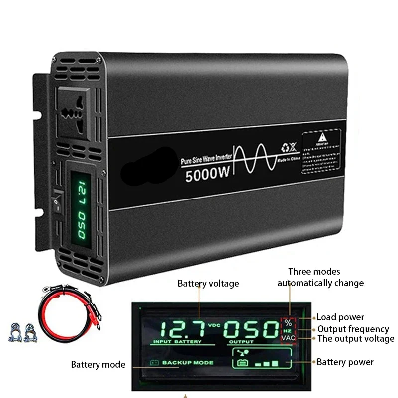 Stroomomvormer – Omvormer – Spanningsomvormer – 12V Naar 220V – Zuivere Sinusgolf – 5000W Continu Vermogen – LCD-Display