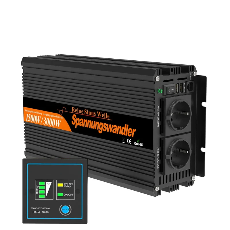 Omvormer – Spanning Omzetter – Stroomvoorziening – Inverter – Noodstroom – 1500W – 12V - Pure Sinusgolf