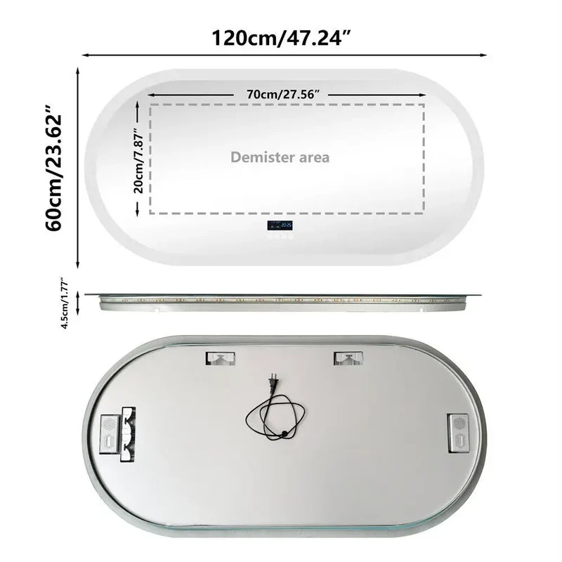 Ovale Spiegel – Badkamerspiegel – Verlichte Spiegel – Bluetooth Spiegel – Anti-Fog – Led-Verlichting – Aluminium Frame