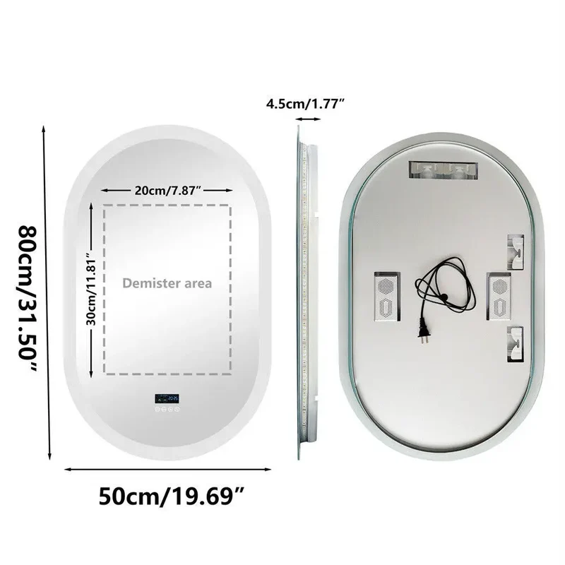 Badkamerspiegel – Ovale Spiegel – LED Spiegel – Verlichte Spiegel – Bluetooth Speaker – Anti-Fog – Instelbare Verlichting