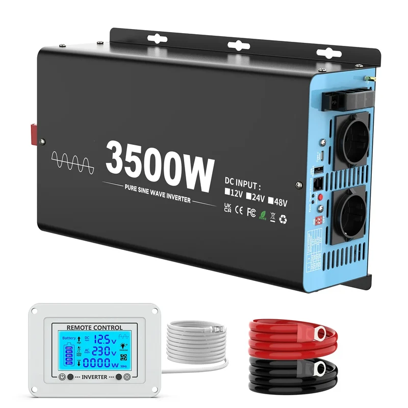 Omvormer – Spanningsomzetter – Stroomomvormer – Sinusgolfomvormer – 12V - 3500W Continu Vermogen – Pure Sinusgolf Technologie