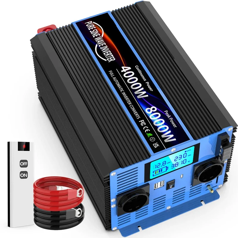 Zuivere Sinusomvormer – Stroomomvormer – DC Naar AC Omvormer – Energieomzetter – 12V - 8000W Vermogen – Aluminium Behuizing