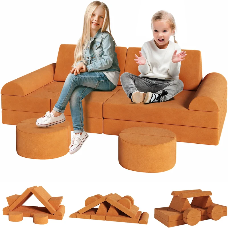 Modulaire Kindersofa – Speelbank – Kinderspeelbank – Speelmeubel – Peutersofa – Fluweelzachte Stof – 14-Delige Set