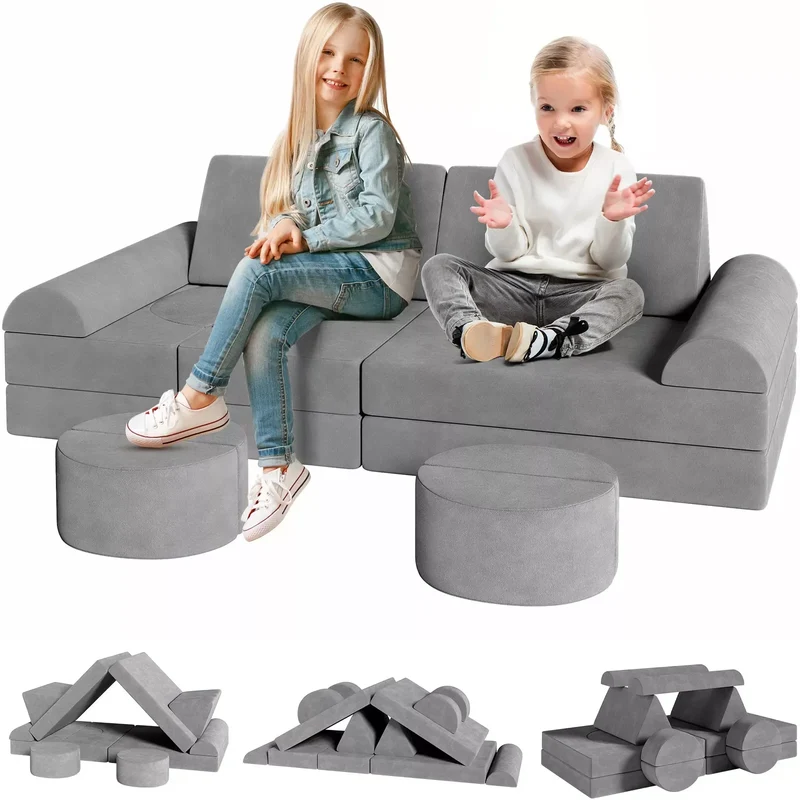 Modulaire Kindersofa – Speelbank – Kinderspeelbank – Speelmeubel – Peutersofa – Fluweelzachte Stof – 14-Delige Set