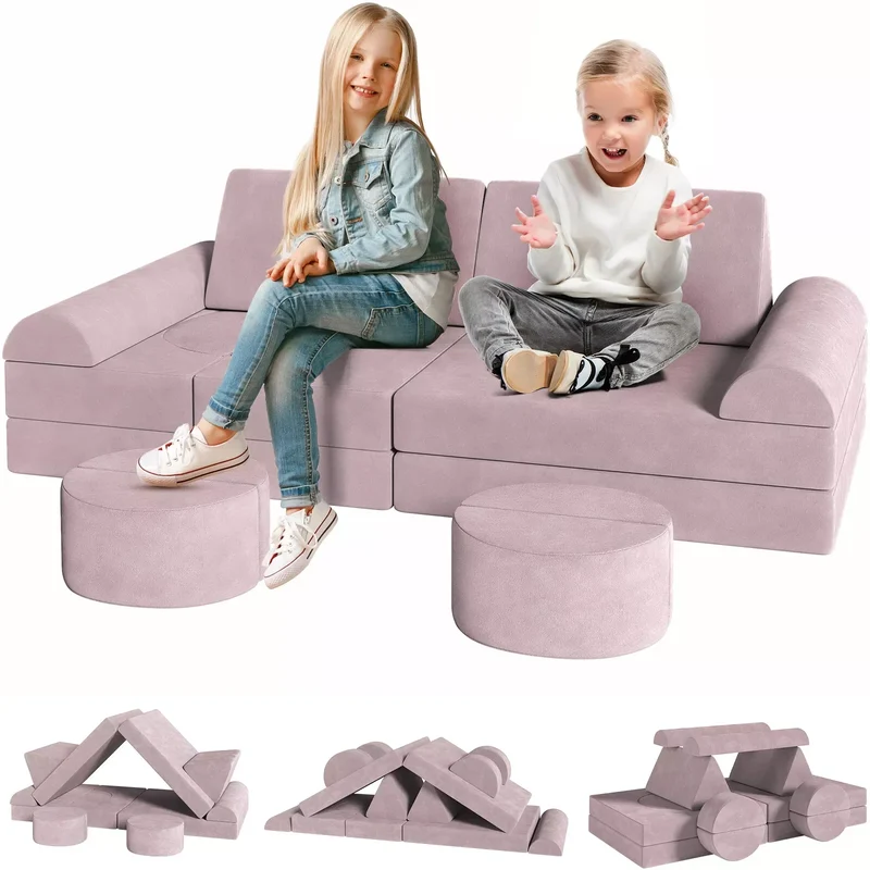 Modulaire Kindersofa – Speelbank – Kinderspeelbank – Speelmeubel – Peutersofa – Fluweelzachte Stof – 14-Delige Set