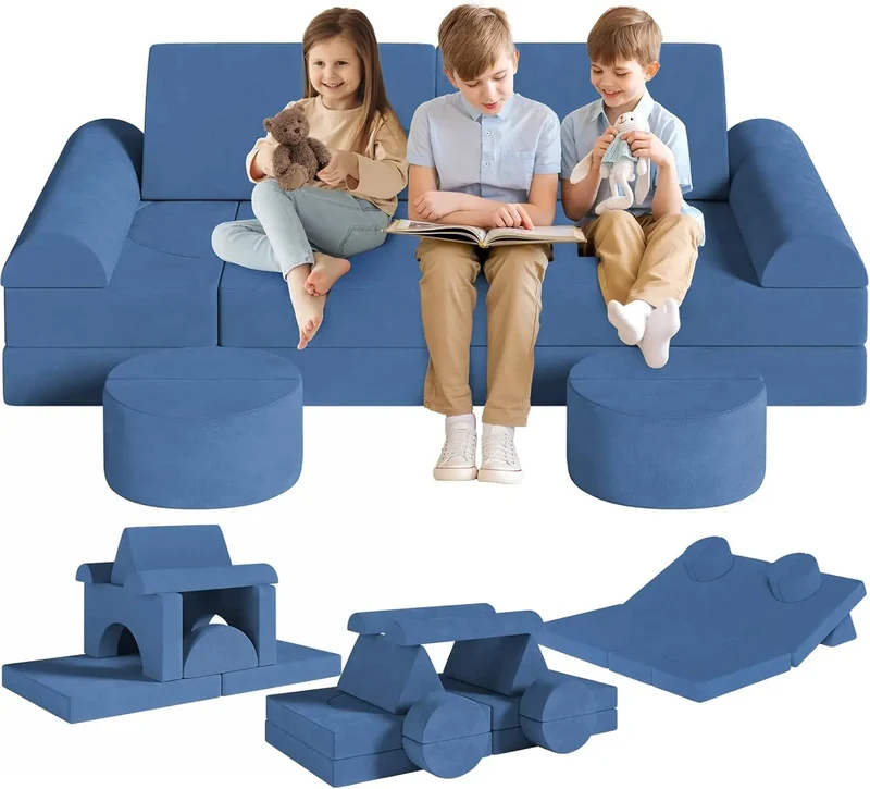Modulaire Kindersofa – Speelbank – Kinderspeelbank – Speelmeubel – Peutersofa – Fluweelzachte Stof – 14-Delige Set