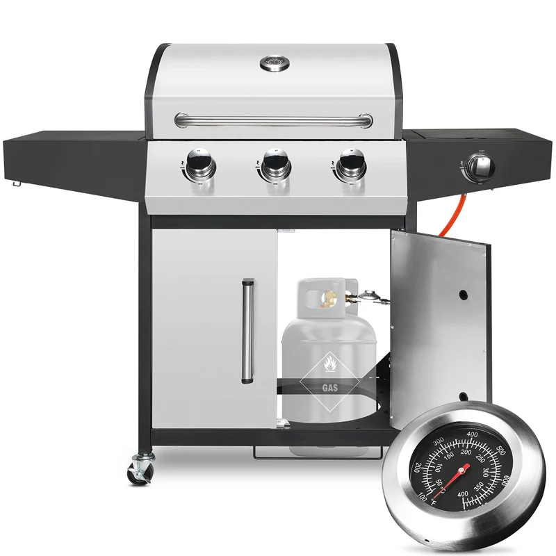 Gasbarbecue – Buitenbarbecue – BBQ Grill – 3 Pits – Zijbrander 10.000 BTU – RVS Branders – Gietijzeren Grillroosters