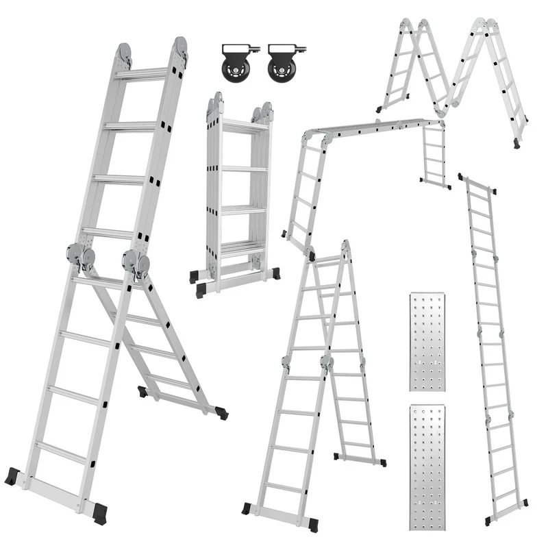 Inklapbare Aluminium Ladder – Multifunctionele Steektrap – A-Frame Trap – Telescopische Ladder – Werkplatform Ladder – Compact Opvouwbaar – Max. Draagkracht 150 kg