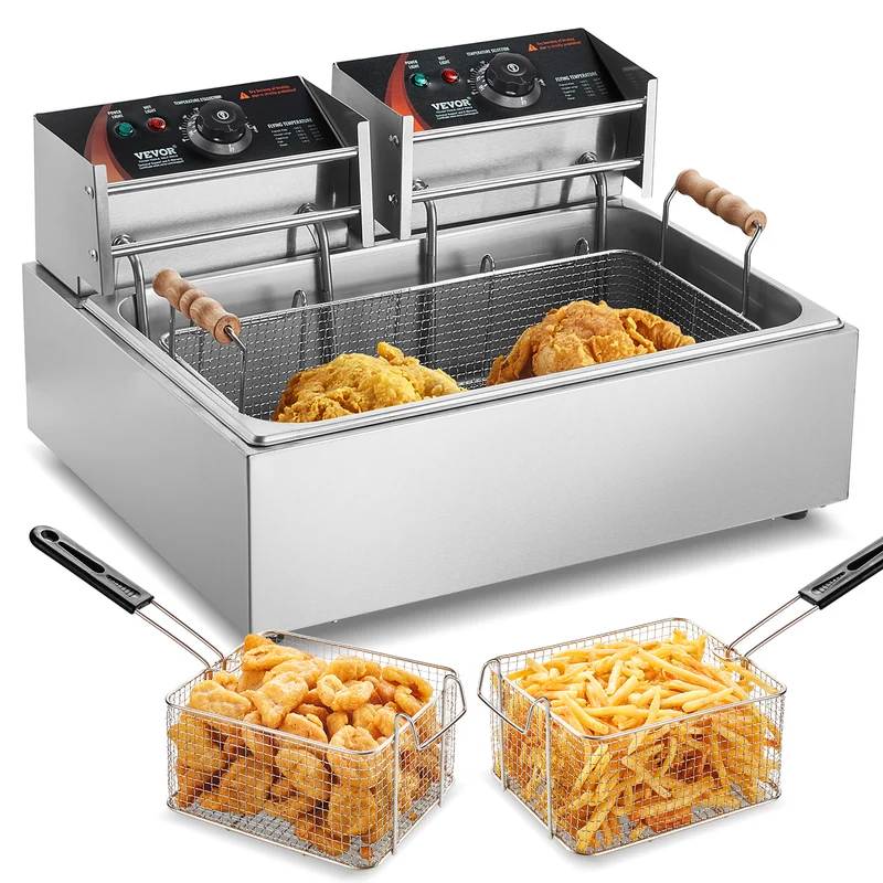 Friteuse – Frituurpan – Elektrische Friteuse – Dubbele Frituurpan – Koude Zone – 12 Liter Inhoud – 2 Verwarmingselementen