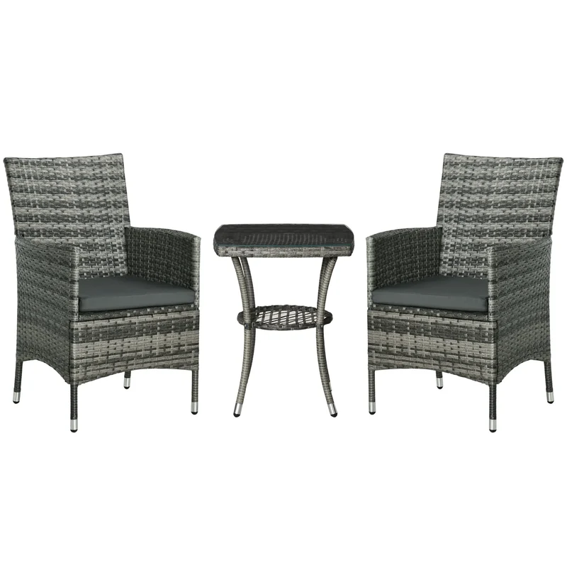 Tuinset – Balkonset – Bistroset – Loungeset – Compact – Weerbestendig – Inclusief Kussens - 60 x 58.5 x 89.5 cm - Donkergrijs