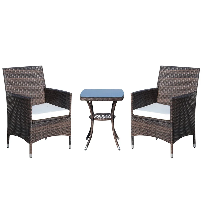 Tuinset Voor 2 Personen – Balkonset – Buitenmeubel – Compacte Tuinmeubelen – Metalen Frame – Gehard Glas Tafelblad – Afneembare Wasbare Kussens