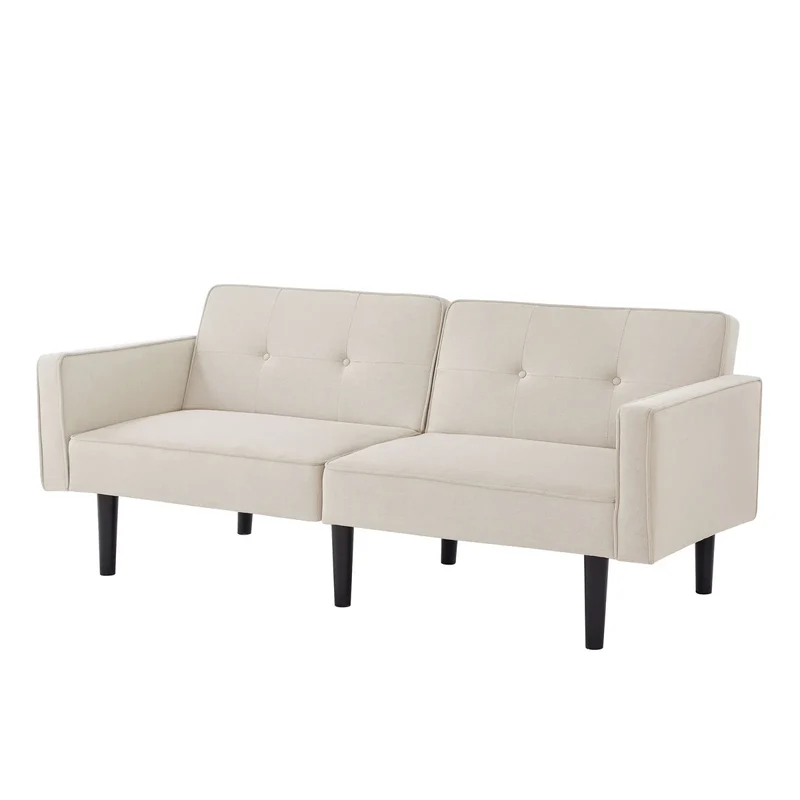 Slaapbank – Bankbed – Bedbank – 2-Zitsbank – Verstelbare Rugleuningen – Katoen-Linnen Stof – Houten Poten - 176 x 76 x 74 cm - Beige