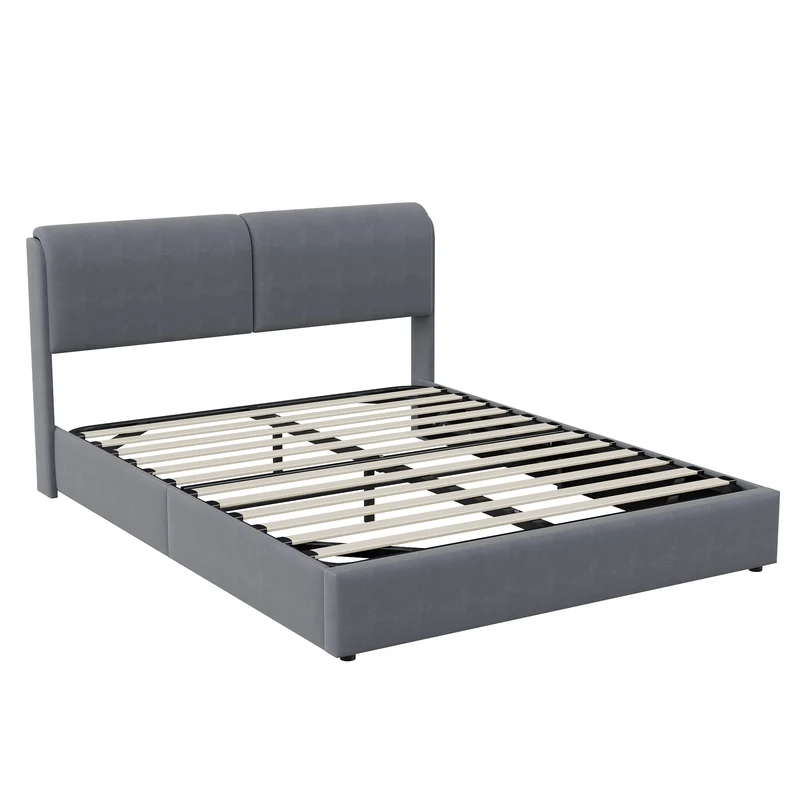 Bedboxspring – Boxspring Bed – Velvet Bed – Bed Met Opbergruimte – Hydraulische Opbergruimte – Verstelbaar Hoofdbord – LED-Verlichting