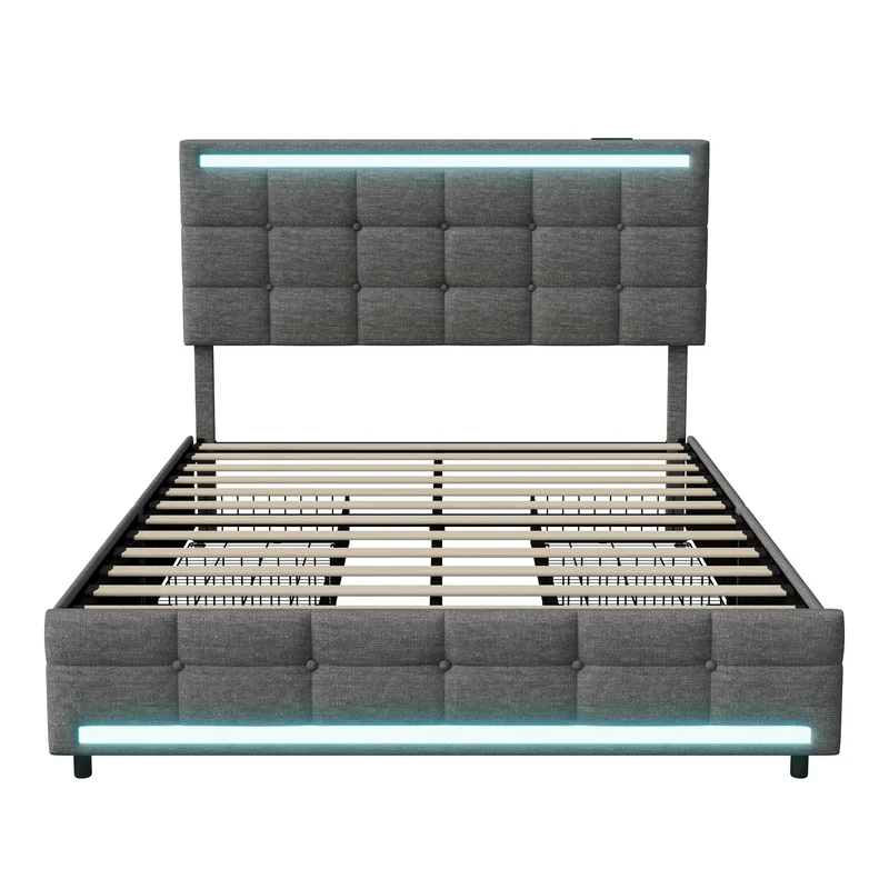 Bedframe – Bed – Slaapbank – Ledikant – Opbergbed – LED-Verlichting – USB-Oplaadpoorten