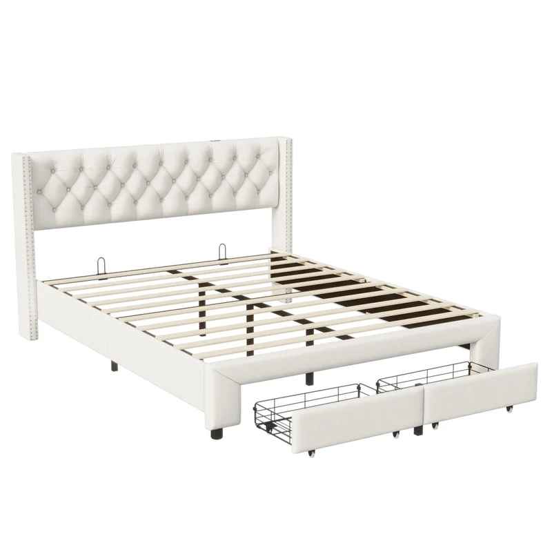 Velvet Bed – Fluwelen Bed – Modern Bed – Slaapkamer Bed – LED-Verlichting – Opbergruimte – Stevig Hout