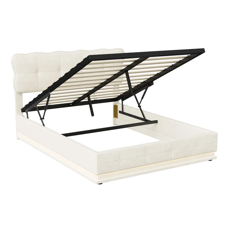 Bedframe – Bed – Ledikant – Opbergbed – Tweepersoonsbed – Velvet Hoofdeinde – Hydraulische Opbergruimte