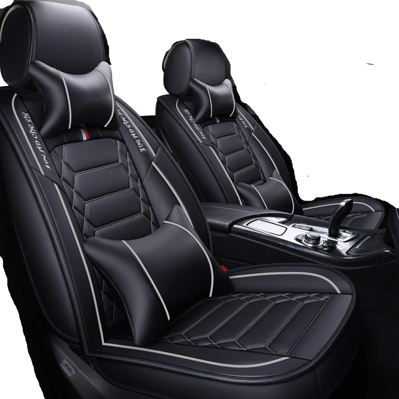 Kunstleren Autostoelhoezen – Stoelbekleding – Autostoelhoezen – Zitplaats Beschermers – Autostoelhoes Set 5 Zitplaatsen – Universele Pasvorm – Airbag Compatibel – Zwart-Grijs