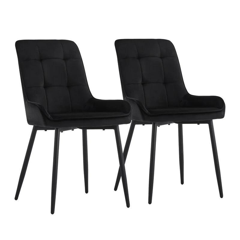 Eetkamerstoelen – Stoelen – Kuipstoelen – Bureaustoelen – Design Stoelen – Zwarte Velvet Bekleding – Metalen Poten – Ergonomisch Comfort – Set van 2