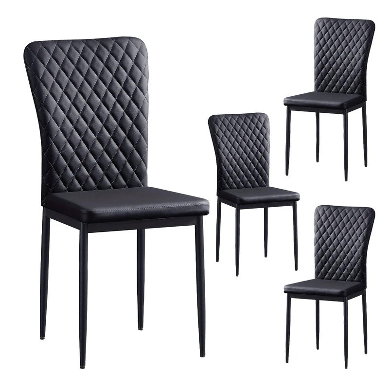 Eetkamerstoelen – Kuipstoelen – Stoelen – Set Van 4/6 – Fluweel Kunstleer Bekleed – Hoge Rugleuning – Zachte Zitting – Zwart Metalen Onderstel