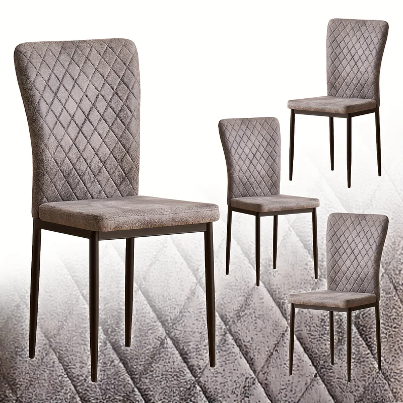 Dining Chairs Set Of 4/6- Velvet/Artificial Leather Armless High Back Upholstered Soft Seat with Black Metal Legs for Dining Room, Kitchen Room