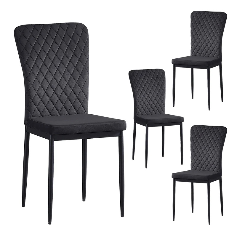 Eetkamerstoel – Stoel – Dining Chair – Zwarte Stoel – Armless Stoel – Velvet Bekleding – Hoge Rugleuning – Zacht Zitvlak