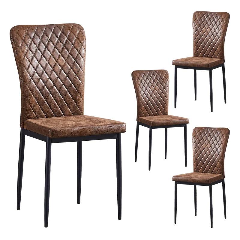Eetkamerstoelen – Stoelen – Dining Chairs – Zwarte Poten – Armless – Bruin – Velvet & Kunstleer – Ergonomisch Ontwerp – Stevig Metalen Frame