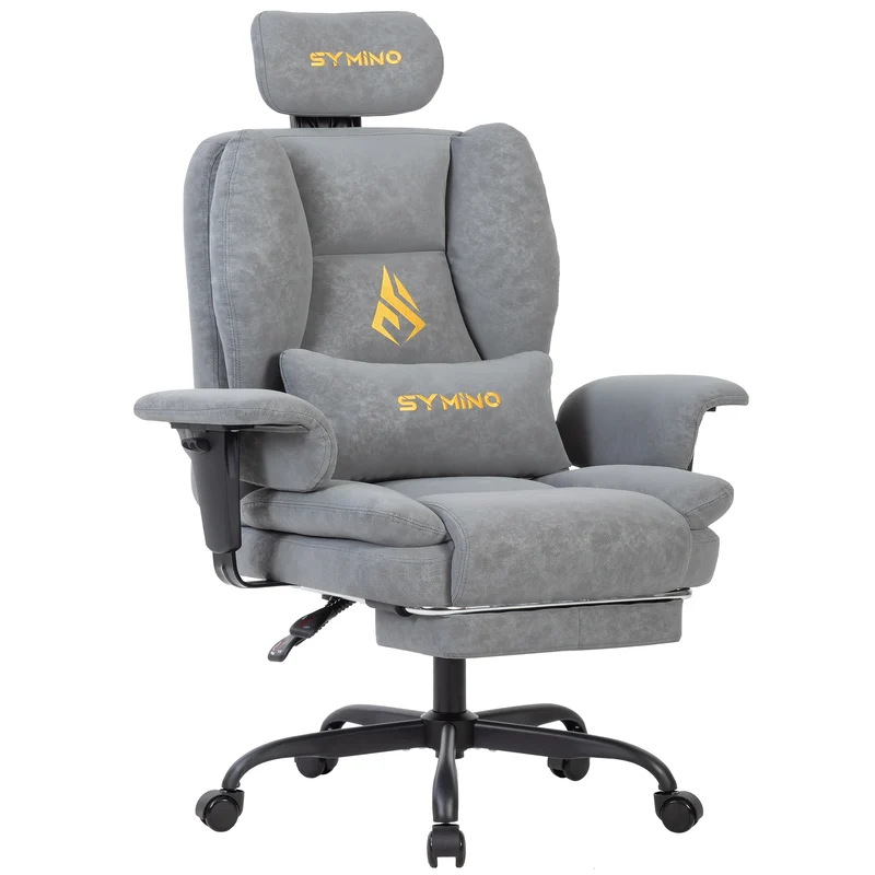 Gamingstoel – Gamestoel – Gaming Chair – Game Stoel – Bureaustoel – Ergonomisch Ontwerp – Verstelbare Rugleuning & Hoogte – PU-Leder – Met Lendensteun & Hoofdsteun – Metaal Frame – 5 Wielen – Grijs