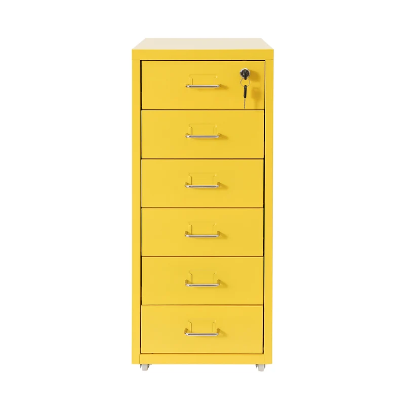 Ladekast Kantoor – Ladeblok Bureau – Opbergkast Schuifladen – Archiefkast Metal – 6 Lades Met Slot – Compact 28x41x69 cm – Koudgewalst Staal Met Wielen