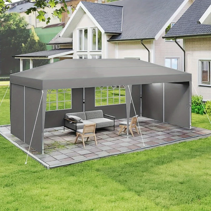 Vouwcarport – Partytent – Tuintent – Vouwtent – Vouwpaviljoen – Grijs – 3x6 Meter – UV-Beschermend Polyester