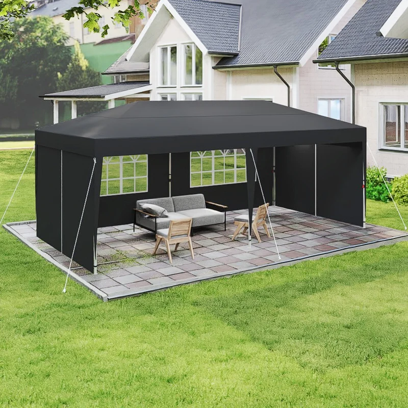 Partytent 3x6 Meter – Inklapbare Tent – Tuinkamer – Overkapping – Vouwtent – Antraciet – Inclusief 4 Afneembare Zijpanelen – UV- en Waterbestendig Polyester