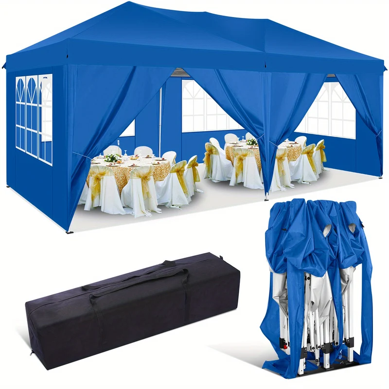 Partytent – Pop-up Tent – Paviljoen – Feesttent – Schaduwtent – 3x6 Meter – 6 Afneembare Zijwanden – Lichtgewicht Aluminium Frame – Inclusief Draagtas - Blauw
