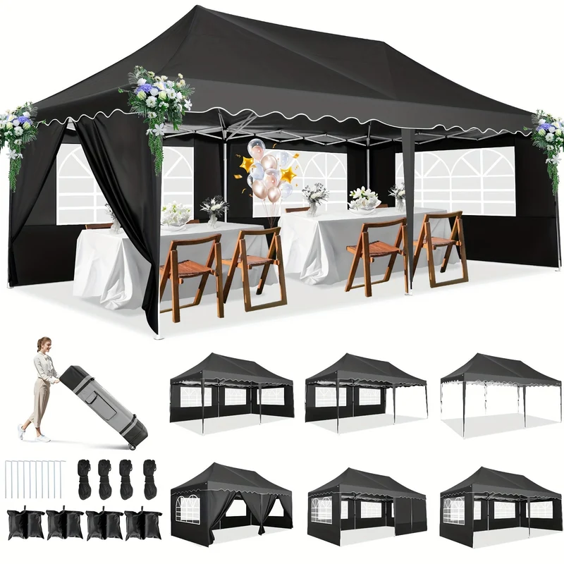 Partytent – Paviljoen – Easy Up Tent – Vouwtent – Feesttent – Waterdicht – 3x6 Meter – Inclusief Zandzakken – Zwart